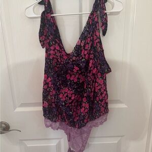 Free People Floral Bodysuit in Purple and Pink